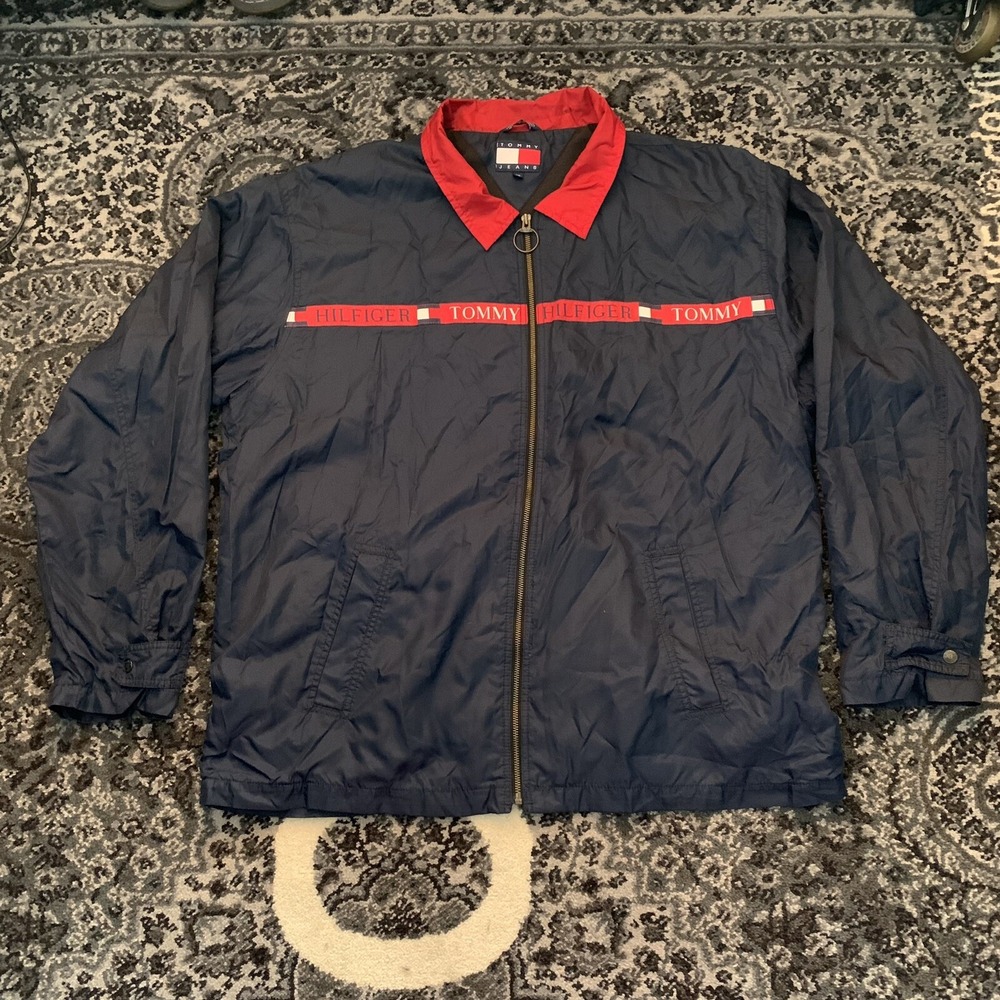 Vintage Tommy Hilfiger Tommy Jeans Windbreaker Jacket Navy Red XXL Mens